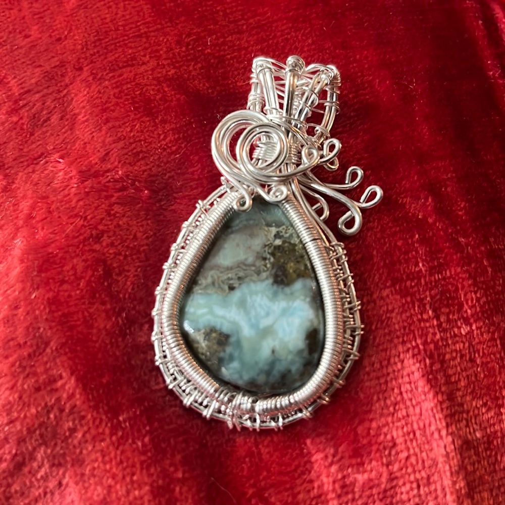 Wire wrapped Larimar pendant